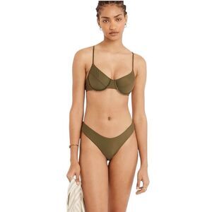 J. Crew Curved Waist Cheeky Bikini Bottom Green Size Medium NWT